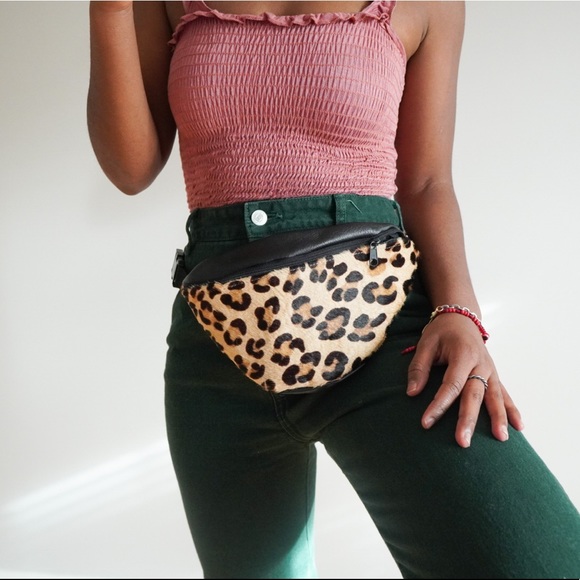 Vintage Handbags - Vintage Fur Leather Animal Leopard FannyPack